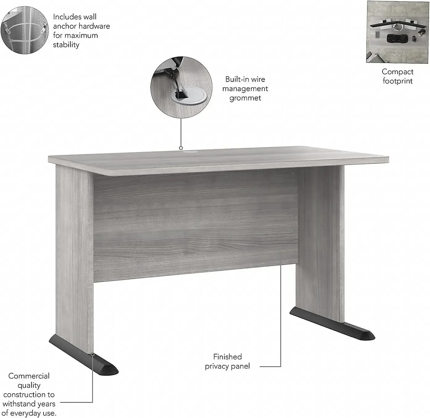 Escritorio para ordenador de 48 pulgadas, Estudio A, gris platino (SDD248PG)