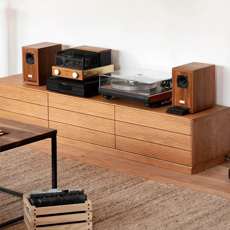 Premium Nordic solid wood TV cabinet, home living room creative storage floor cabinet, simple large-capacity drawer audio-visual