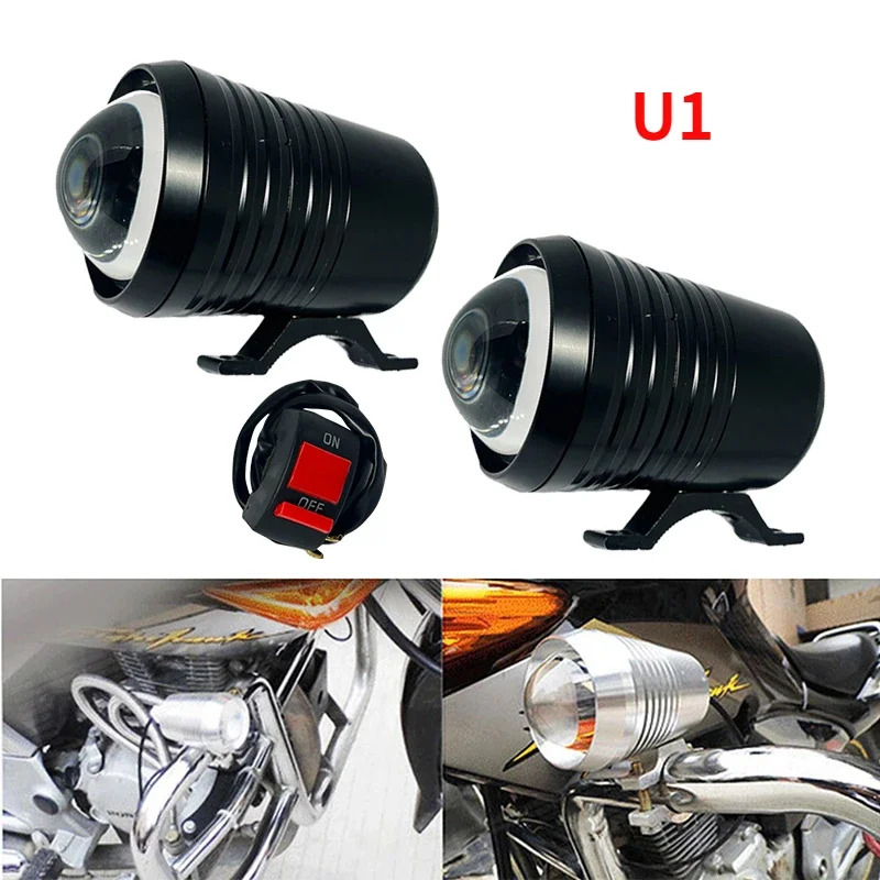 

2PCS U1 Bright Headlight Motorcycle Fog Light LED Driving Spot Work Lamp Switch Universal E-bike Scooter Fog Spotlight Moto Lamp