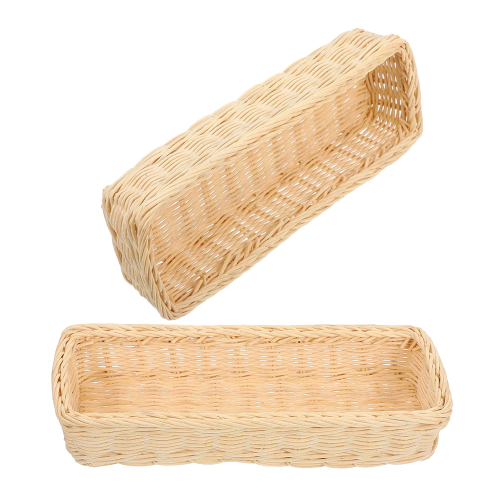 

2Pcs Woven Rattan Cutlery Basket White Storage Organizer Fork Spoon Chopsticks Holder Kitchen Utensil Silverware Basket Party