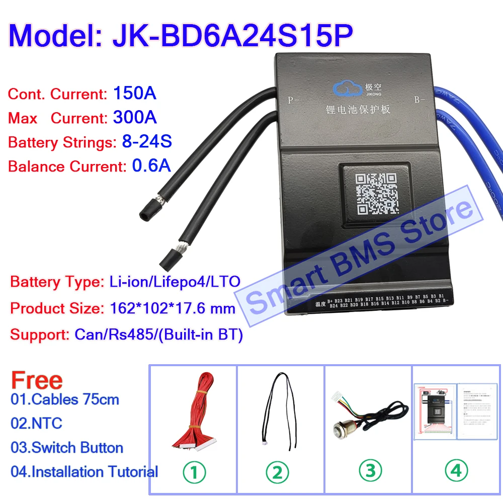 JIKONG Lifepo4 Module 300ah 3.2v Laptop Para Baterias Lifepo4 280ah Lfp4 24 V 15s 13s 16s 150a 24v 28v 48v 40a 60a Smart JK BMS