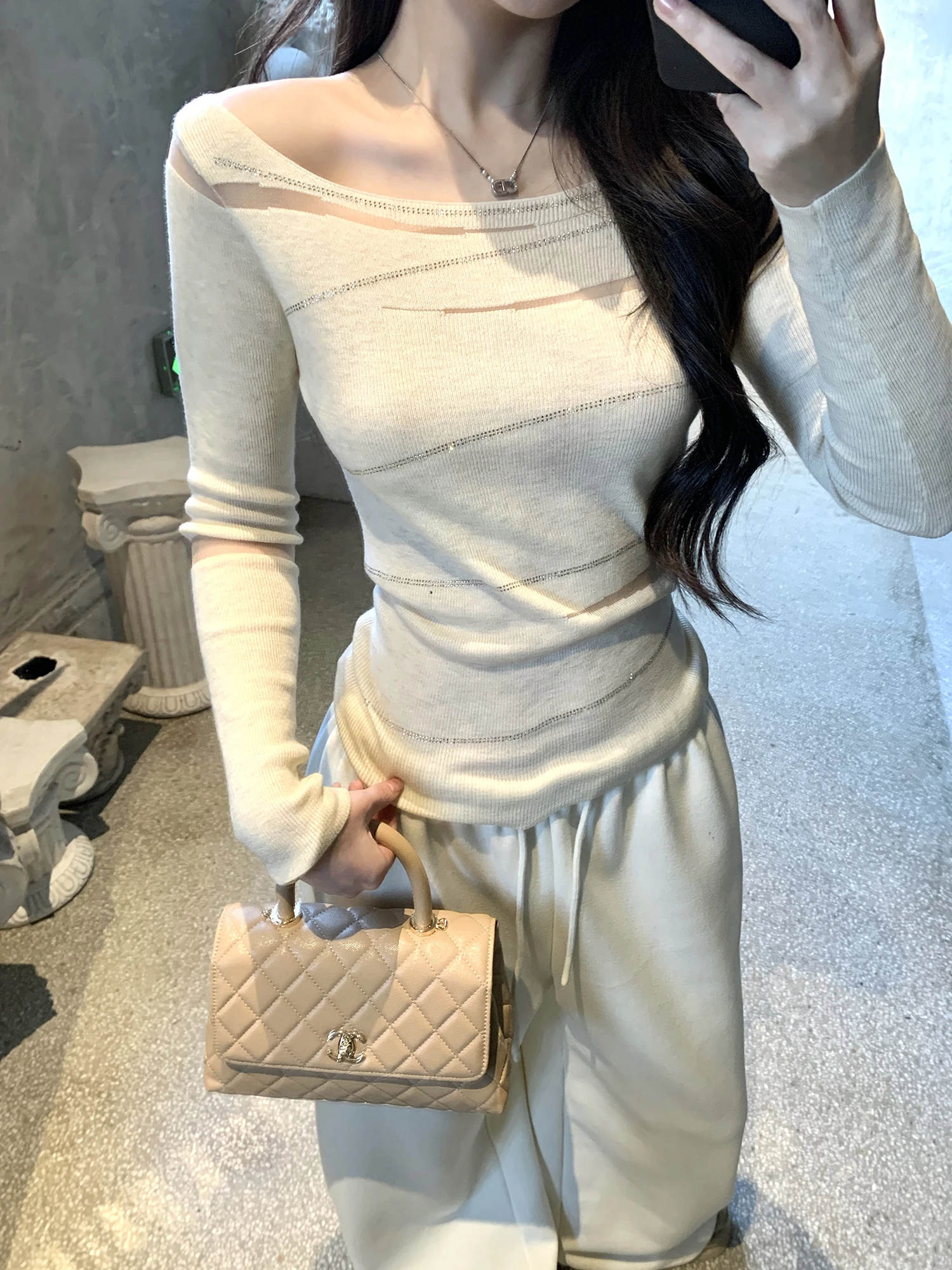 

Тонкий шерстяной трикотажный базовый топ для женщин, зимний, сексуальный, повседневный, с дизайном в стиле сплайс, длинный рукав, стандартный крой...