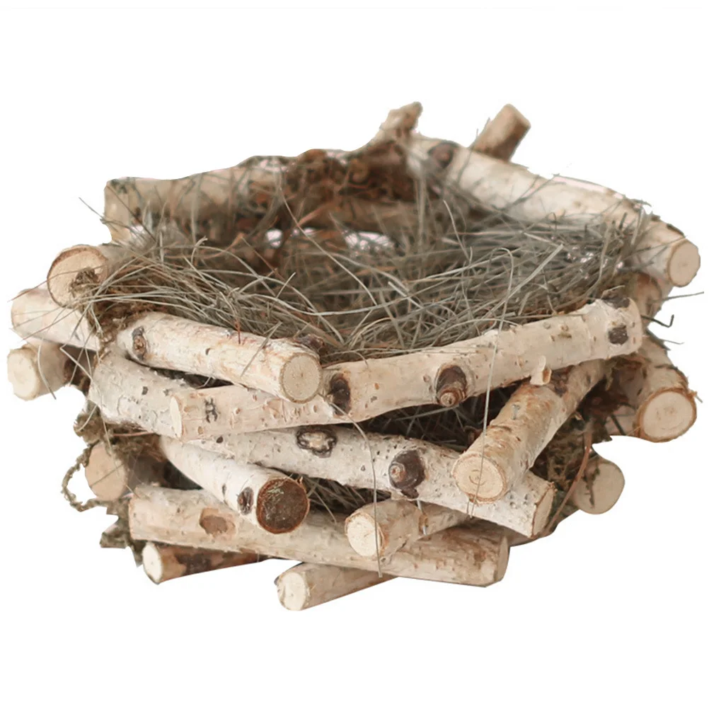 

Handmade Artificial Bird Nest Ornament Wooden Straw Decorative Bird House for Outdoor Garden Lawn Balcony Parakeet Nest
