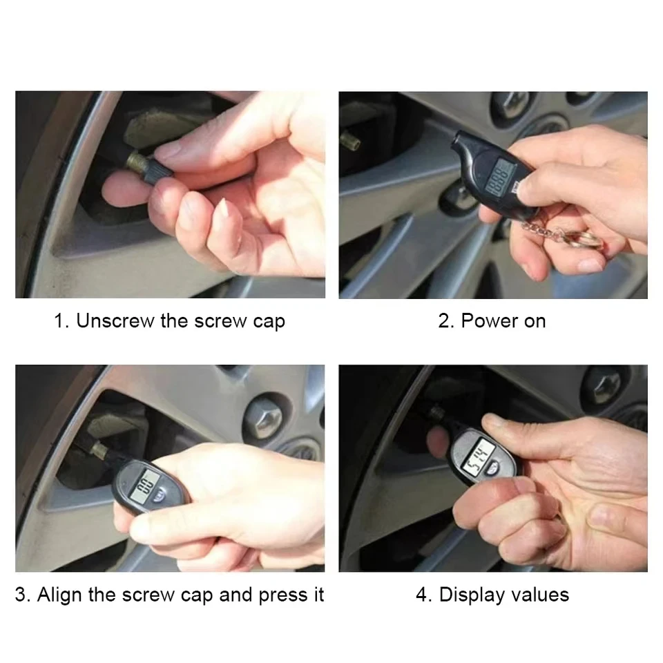 Manometro digitale per pneumatici con display LCD Tester della pressione dell'aria dei pneumatici per auto Strumenti di test dell'allarme di sicurezza dei pneumatici per auto moto