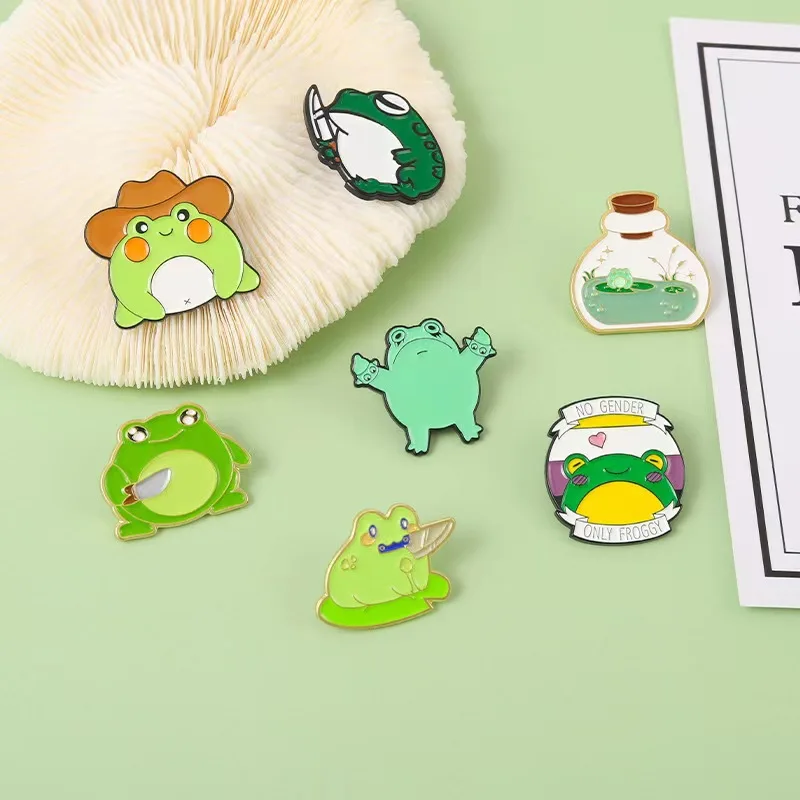 Custom Dagger Frog Enamel Pins Bottle Pond Genderless Animal Brooches Bag Lapel Badge Cute Jewelry Gifts Drop Shipping image 4