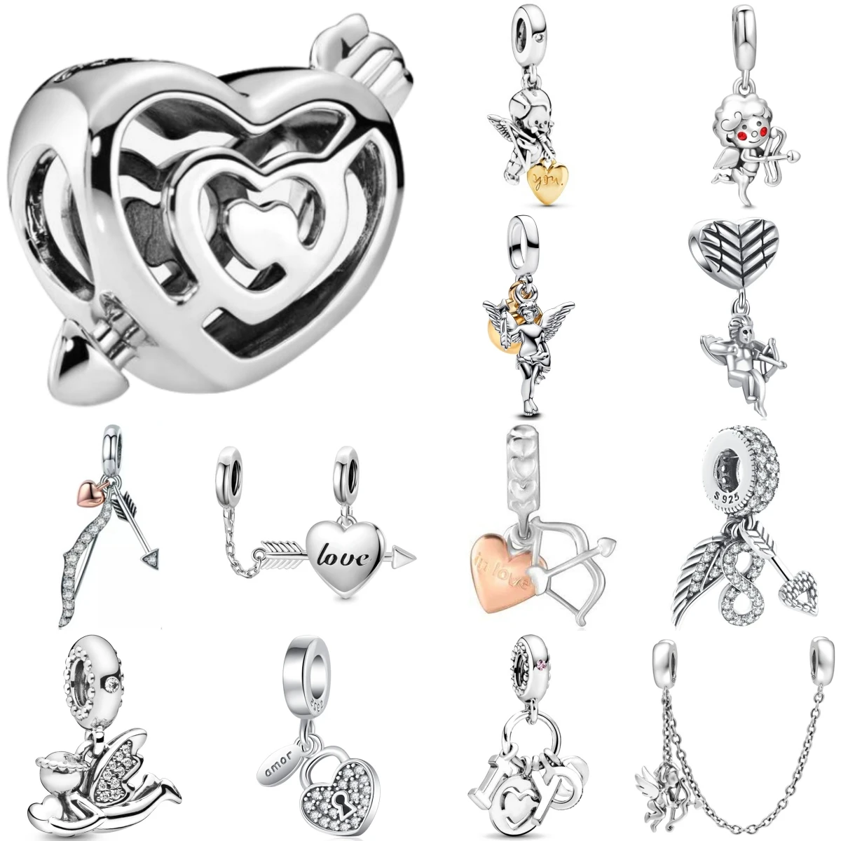 Hot Sell 925 Sterling Silver Angel An Arrow Pierces The Heart Charm Of Chain Beaded Fit Original Bracelet DIY Ladies Jewelry