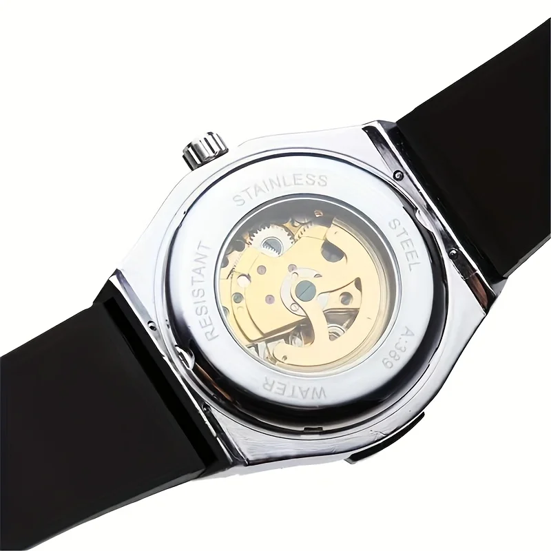New High-End, Stylish, Light Luxury, High-Value Mechanical Watch for Trendy Men, with Skeleton Design, Silicone Strap, Fashionable and High-End Men's Watch with Unique Personality for Young Students, a Top Choice for Male Gifts