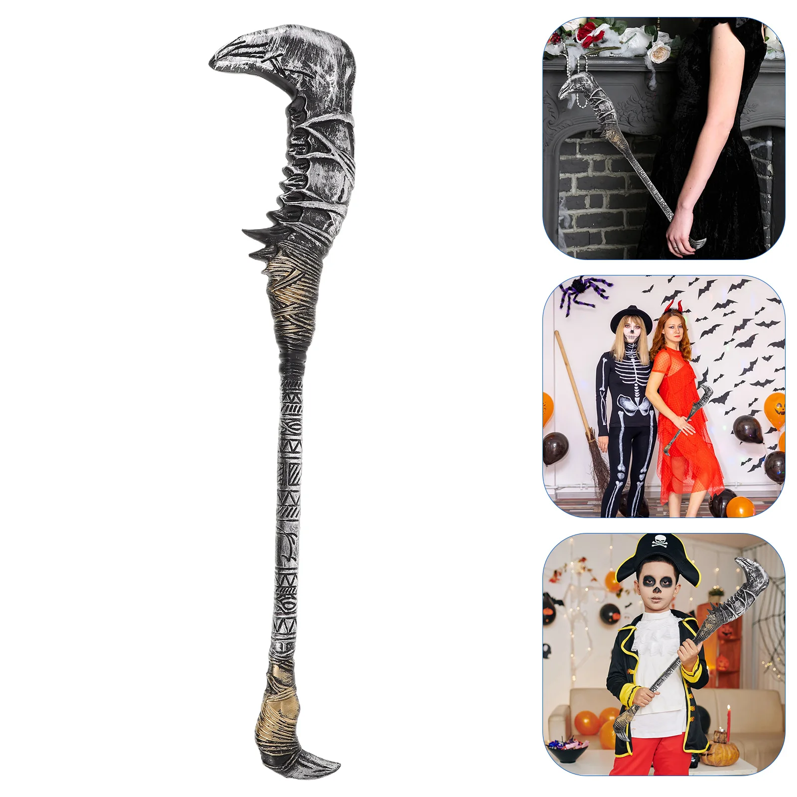 

Halloween Grim Reaper Scythe Prop Unique Design Serrated Sturdy Handle Spooky Themed Events Versatile Use Compact Easy Carry