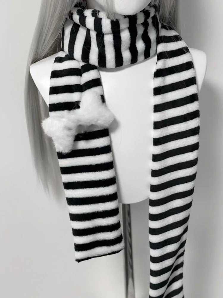 Syal Baru Lucu Bergaris Merah Muda untuk Wanita Syal Wanita Hangat Bergaris Cakar Kucing Manis Jepang Aksesori Mewah Y2k