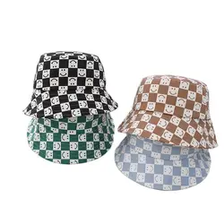 Doitbest Spring 2022 Autumn baby kids Bucket Hats Cotton Checkerboard smile Sun Cap Boy Girls Outdoor Beach Fisherman Hat