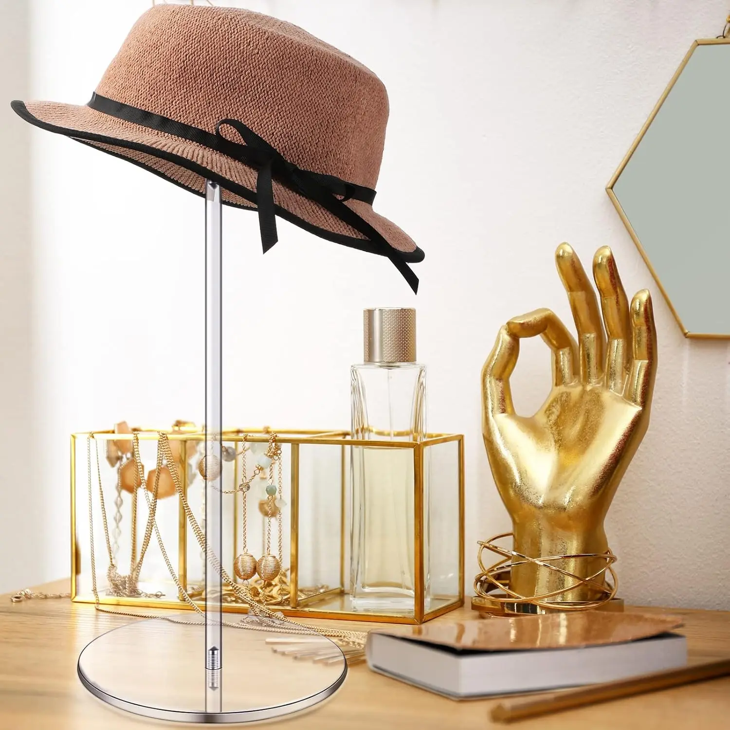 2-Pack Clear Acrylic Hat Display Stands for Caps, Wigs, Helmets - 12 Inch Riser with Round Base