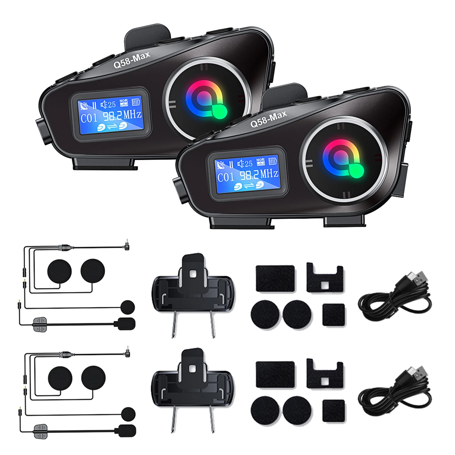 Intercomunicador sem fio para capacete de motocicleta Q58-Max, à prova d'água, alcance de 300m, intercomunicador Bluetooth para motociclistas, com compartilhamento de música.