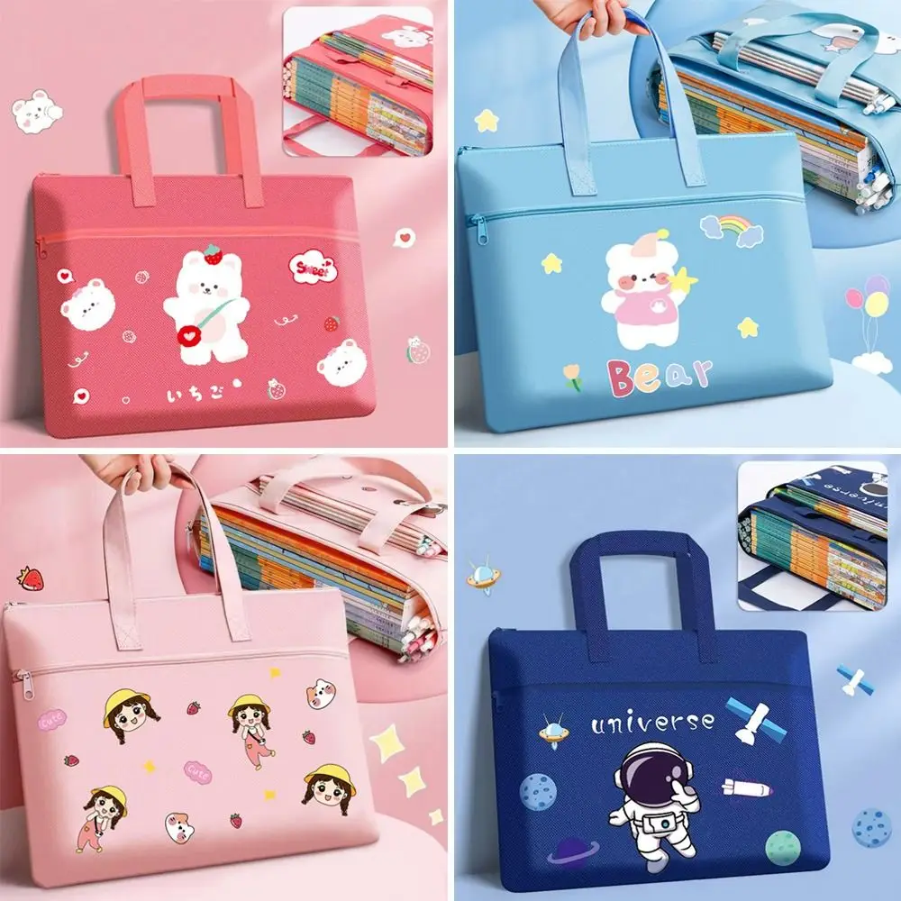 Cartoon Print Tote School Bag Multifunction Large-capacity Oxford File Bag Zipper Art Storage Bag Tutorial Bag