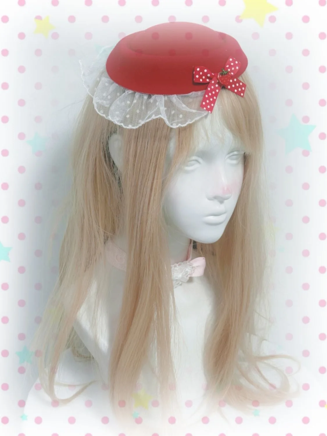 Original polka dot arco morango laço lolita menina hairpin mini chapéu superior hairpin bonito foto cocar decorativo acessórios para o cabelo
