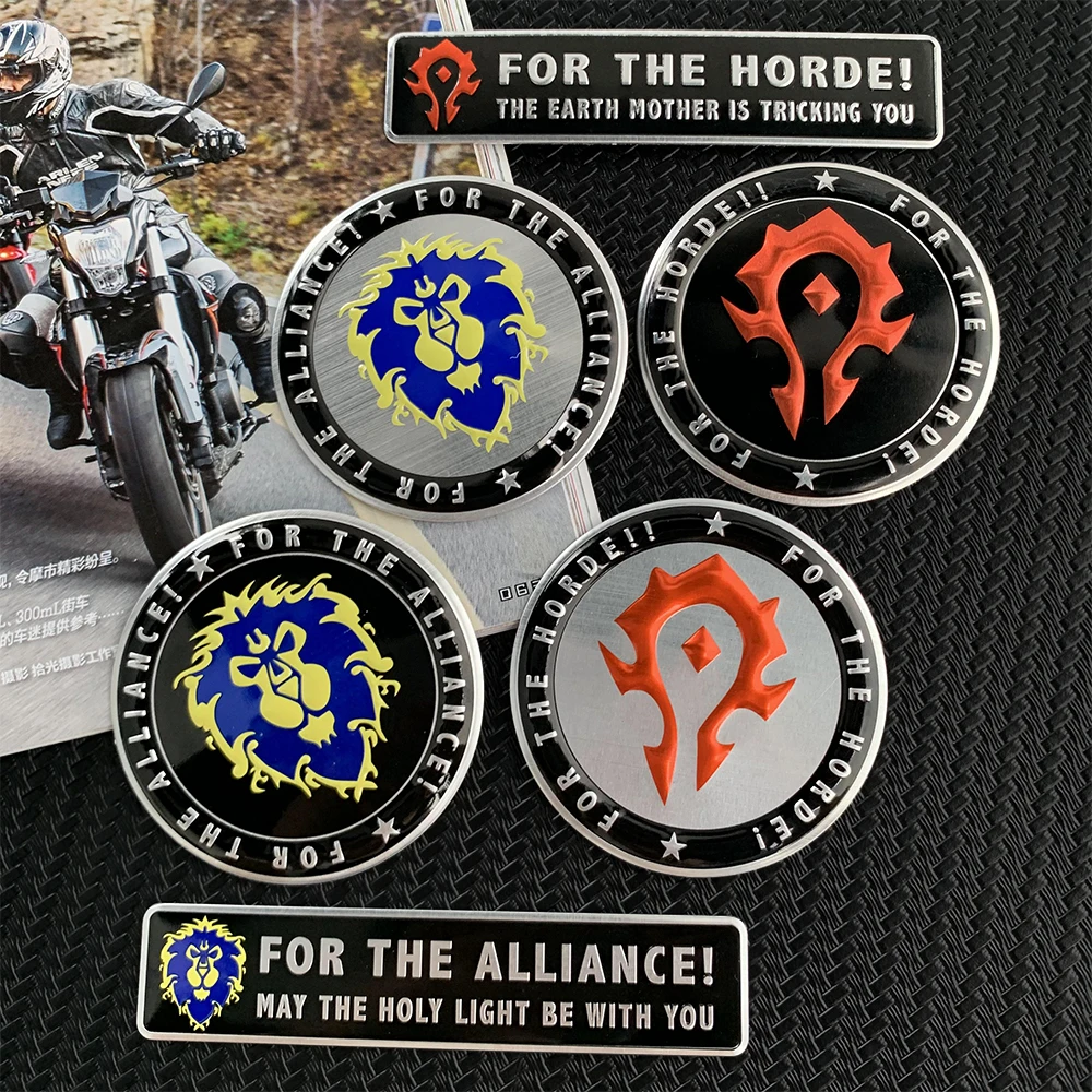 

3D Aluminium World of Warcraft Alliance Motorcycle Stickers Alliance Horde WOW Badge Car Motorcorss Decals