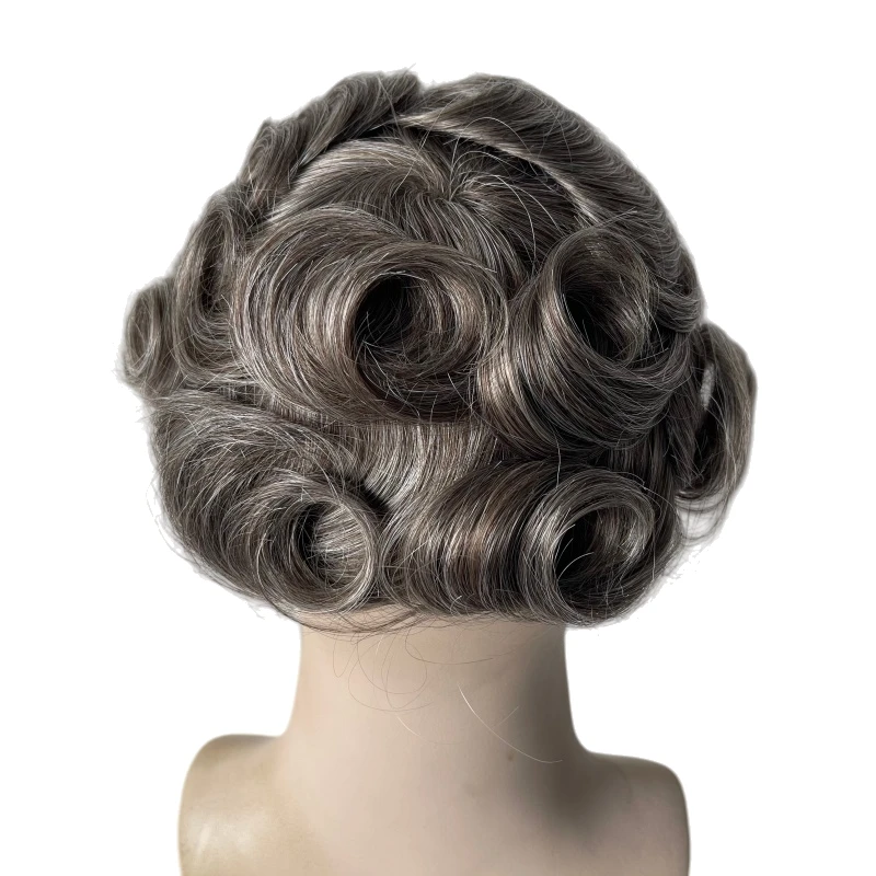 استبدال الشعر البشري البكر البرازيلي # 1840 شعر مستعار رمادي 8x10 وحدة جلد معقودة للرجال البيض #5