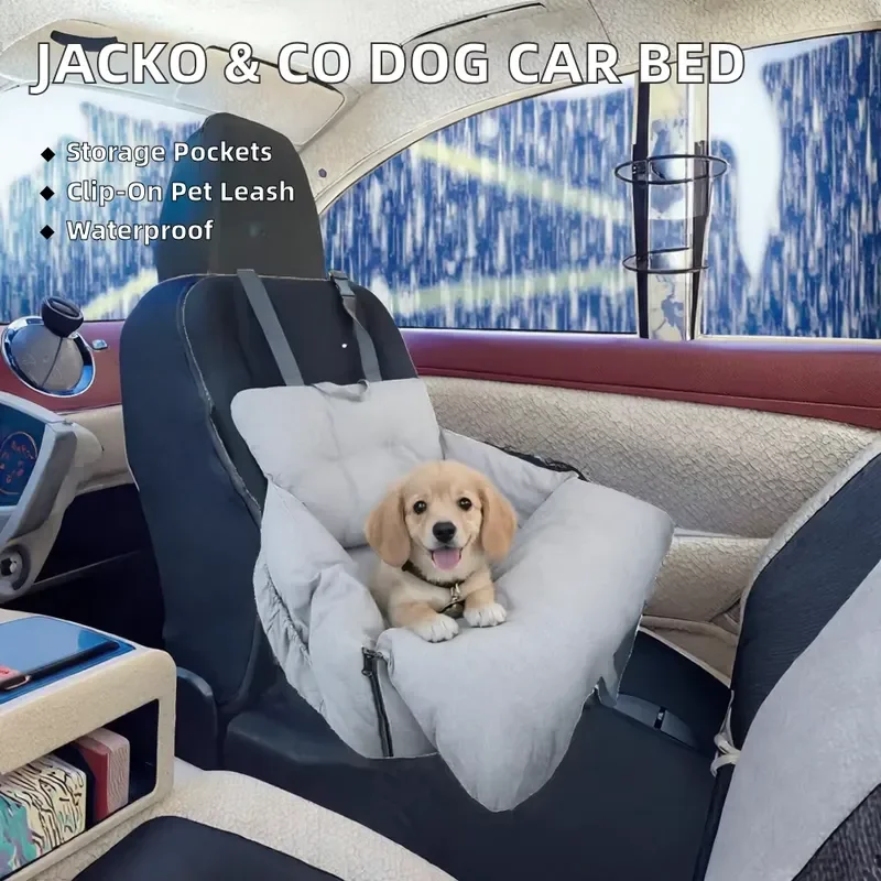 Portable Oxford Cloth Pet Bed for Dogs and Cats with Clip-on Belt Storage Bag Machine Washable Car Seat Standard Grey Small