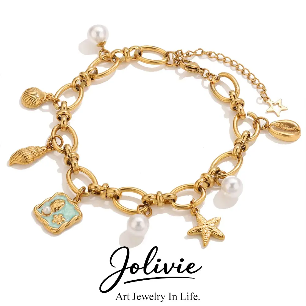 

Jolivie Fashionable Ocean-Style Stainless Steel Pendant Bracelets Beach Resort Trendy Jewelry Accessories For Women's Party Gift