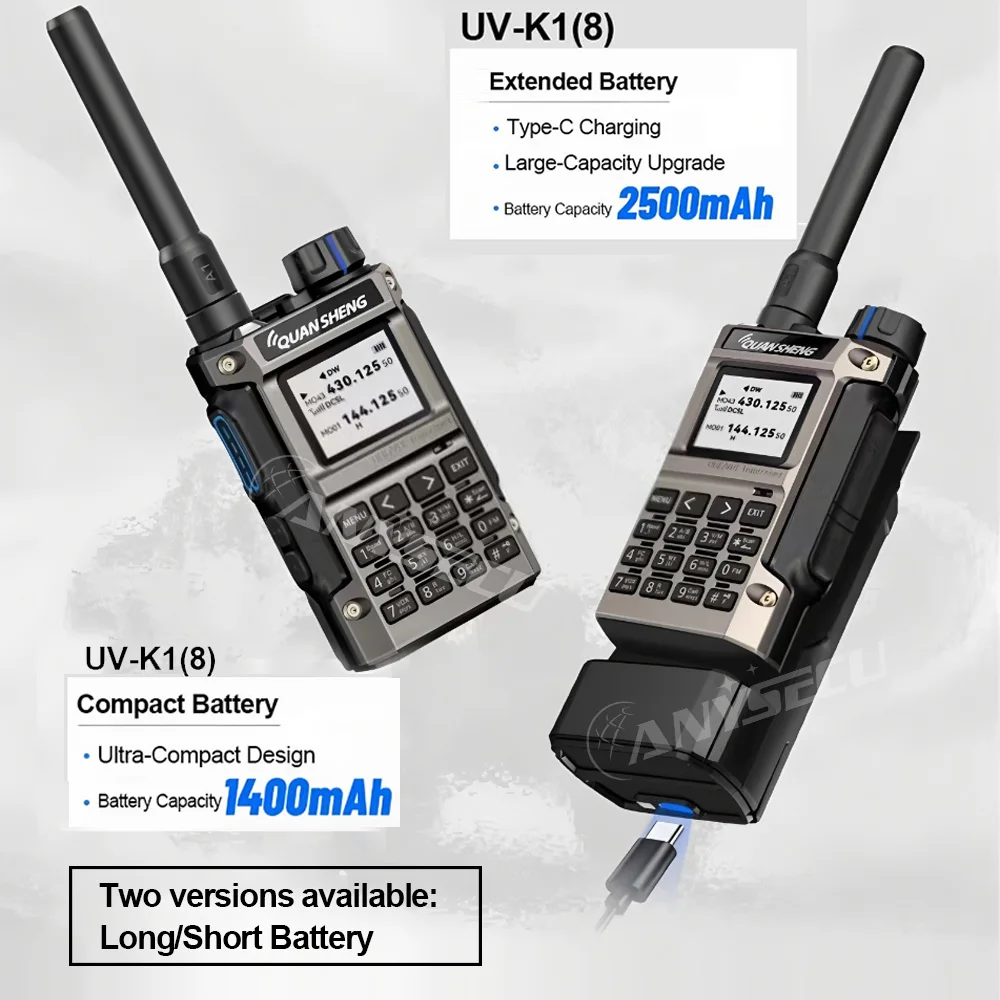 

Двухдиапазонная рация Quansheng UV-K1 UV-K1(8) 144-148 430–440 МГц, 1400 мАч, 200 каналов, 5 Вт, зарядное устройство типа C, авиационный диапазон, двустороннее радио