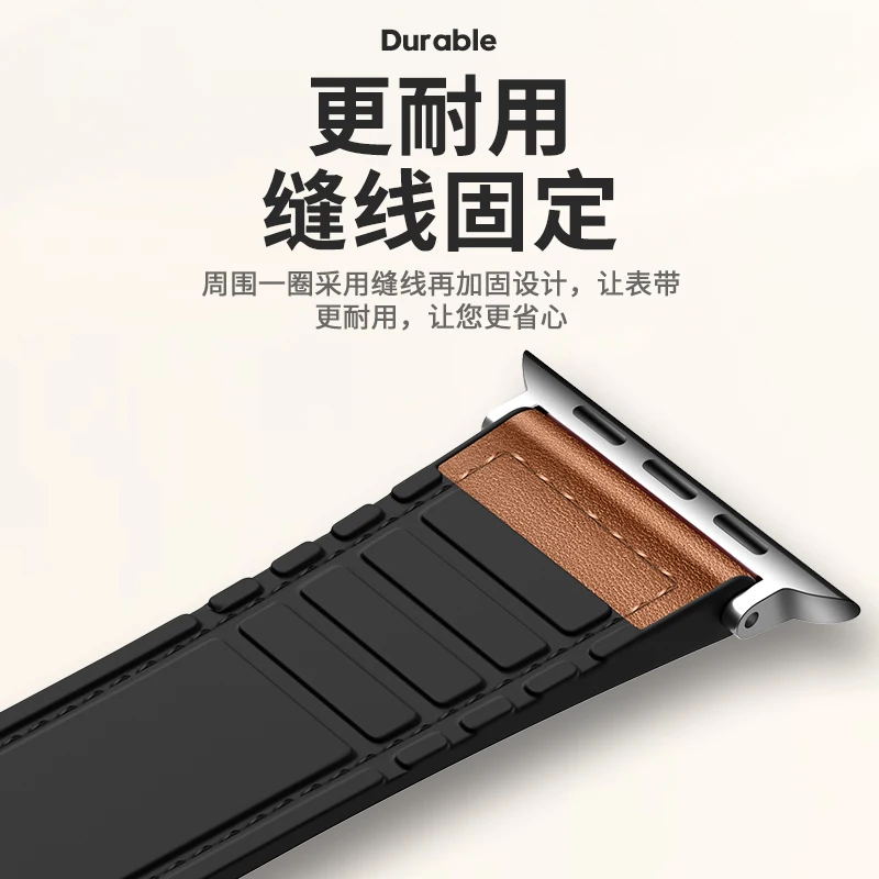 Correa de silicona + cuero para Apple Watch 11 10 42mm 46mm Ultra 3 49mm pulsera magnética iWatch 9 8 7 6 5 SE3 45/41mm 40/44mm