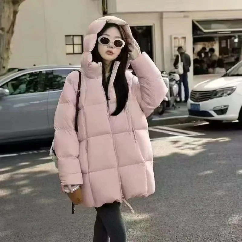Women's Mid-calf Hoodie Loose Jacket Autumn Winter Solid Color Warm Tops Female Zipper Long Sleeves Over The Knee Coat