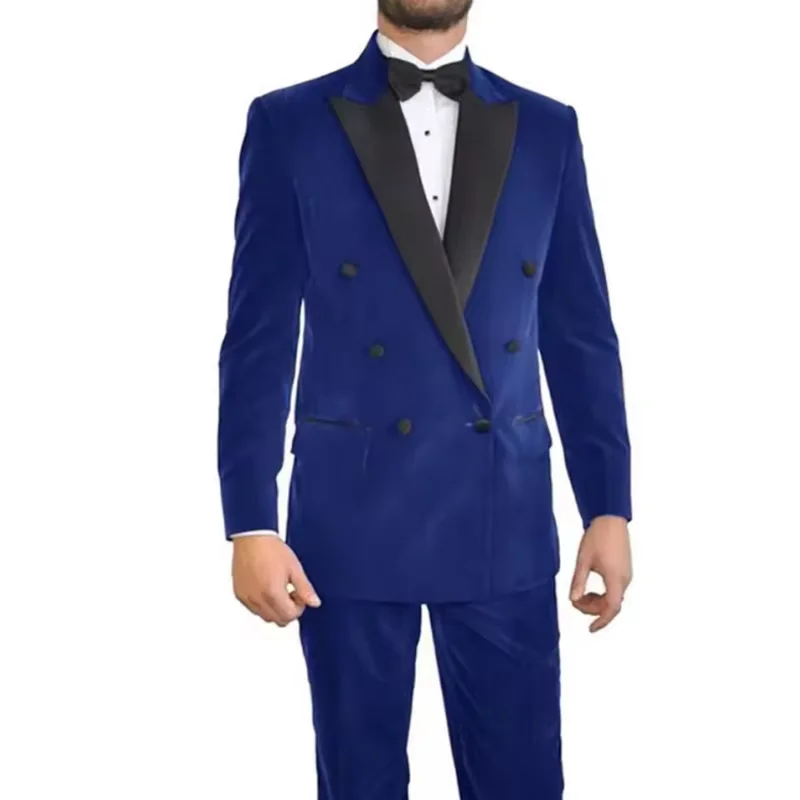 

Men's 2-piece velvet suit with double breasted collar design, groom's evening gown jacket and pants