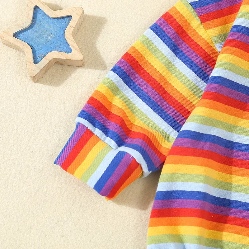 Casual Baby Striped Sweatshirt Romper Rainbow Color Long Sleeve Crew Neck T shirt Bodysuit Jumpsuits Clothes for Girls Boys