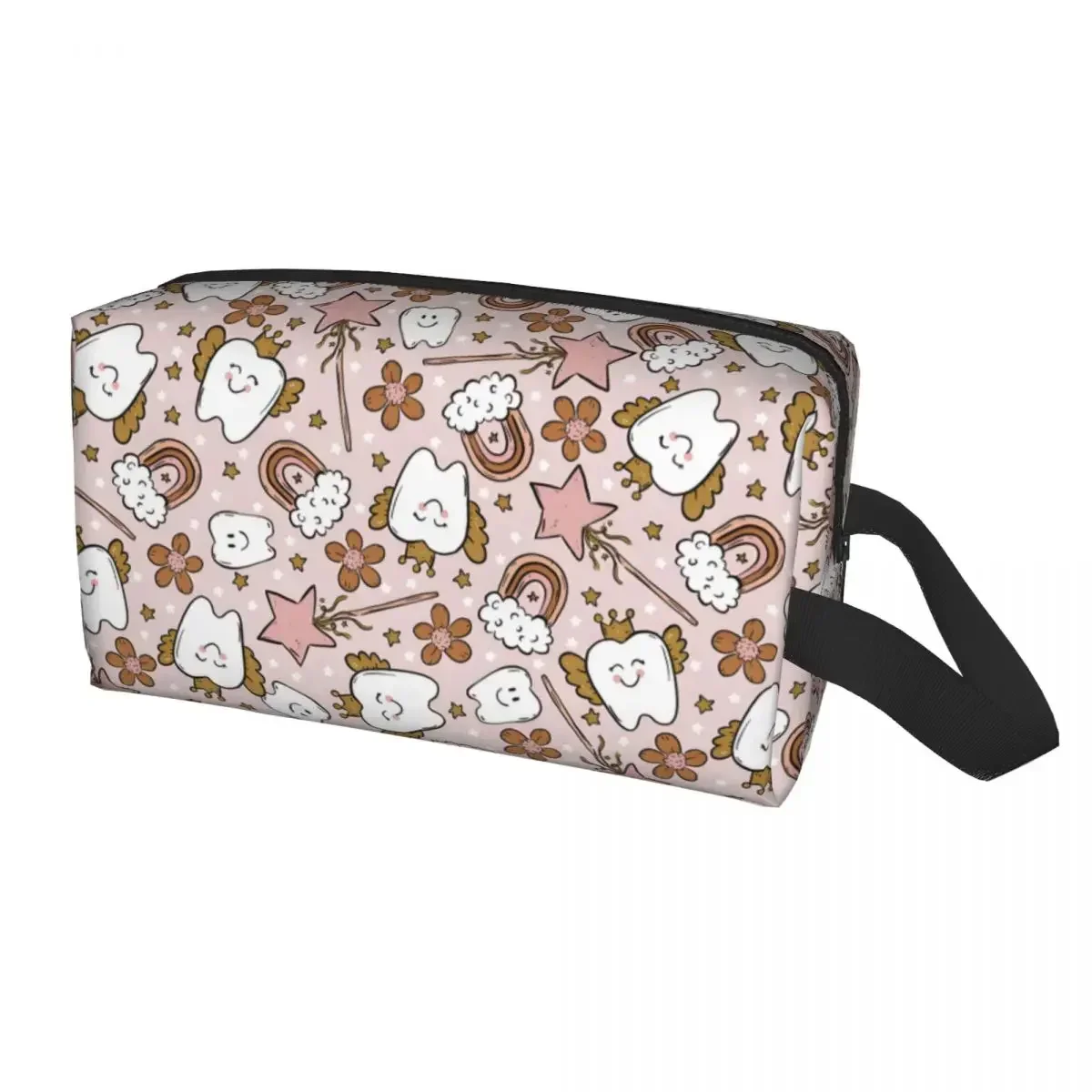 Custom Tooth Fairy Pattern Teeth Cosmetic Bag Women Large Capacity Care Dental Health Makeup Case Beauty Storage Toiletry Bags