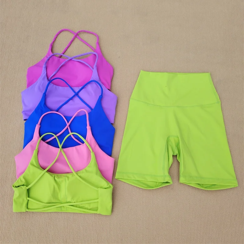 Women's Gym Suit Yoga Fitness Wear Bra Shorts Leggings 2-Piece Sportswear Beautiful Back Riding Shorts Running Soft Breathable