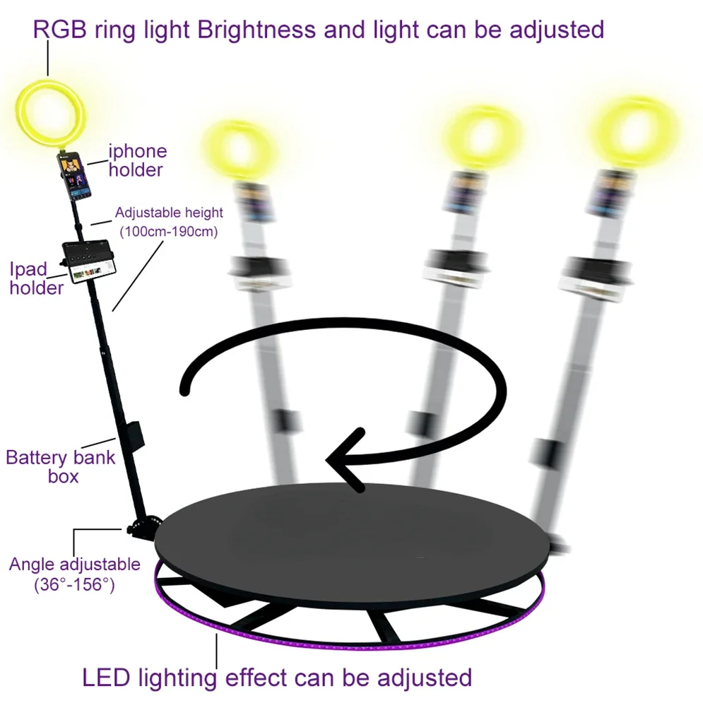 New Adjustable 360 Photo Booth Ratotaing Automatic Photobooth 360 Video Photo Booth