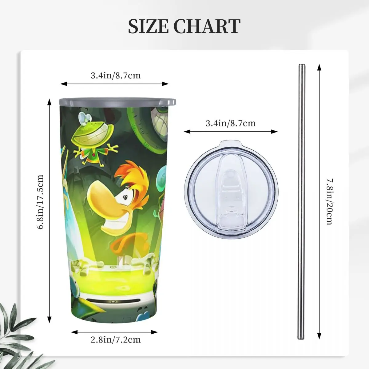 Cartoon Games Rayman Legends Stainless Steel Tumbler Vacuum Insulated Mugs Thermal Cold Bottle Straws With Lid 20oz