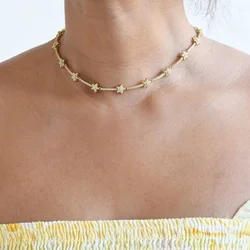 2026 New Fashion Classic Women Jewelry Geometric Micro Paved CZ Bar Star Charm Choker Necklace