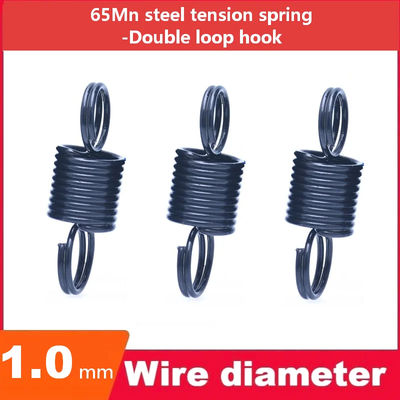 Stretch spring Double loop hook,Wire Dia1.0mm,OuterDia6-12mm,Length30-300mm 65Mn steel Surface blackening treatment
