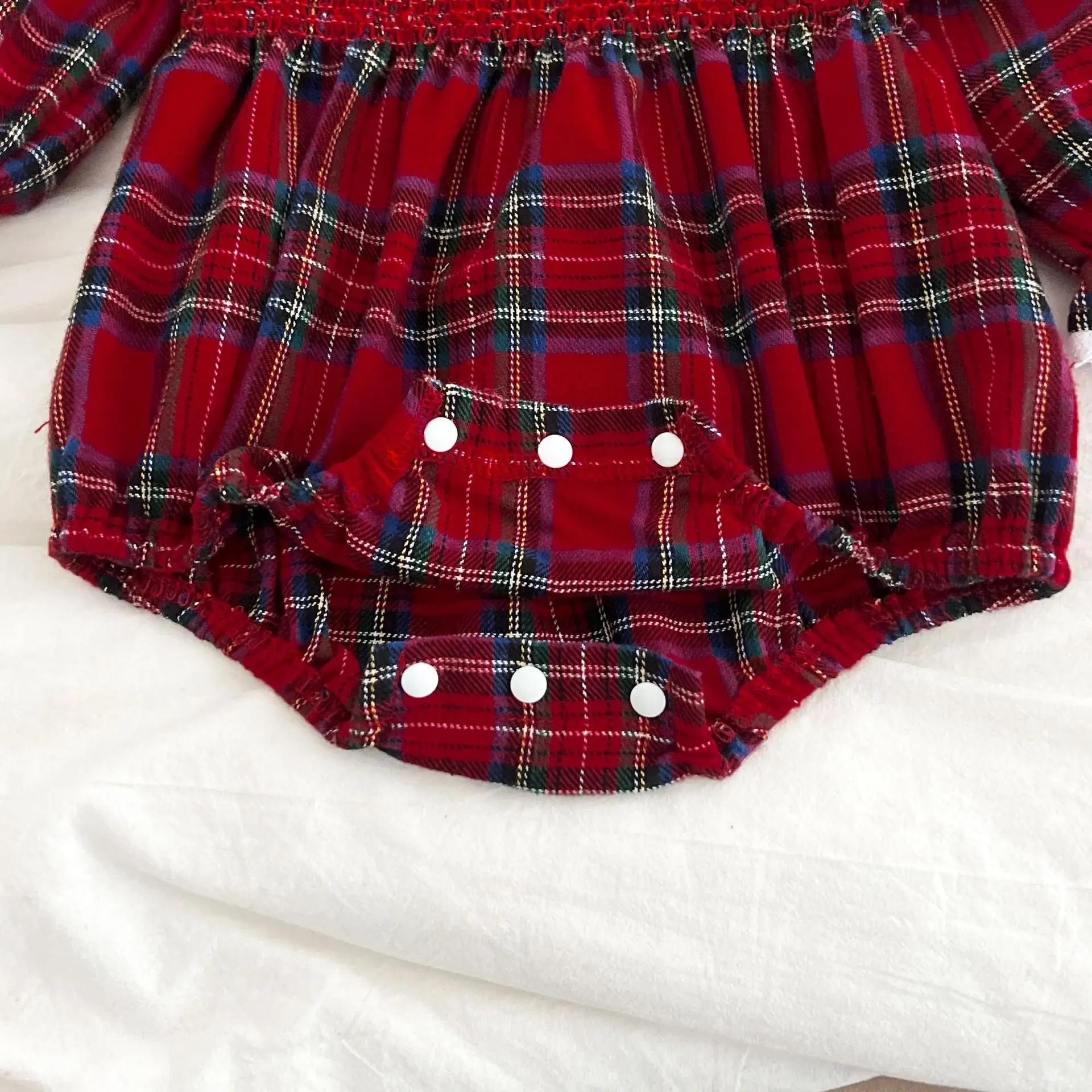 Neue Weihnachten Kleinkind Baby Mädchen Strampler Lange Ärmel Grid Strampler Herbst Neugeborenen 0-24M Spleißen Infant Baby mädchen Rot Overall – Detail 8