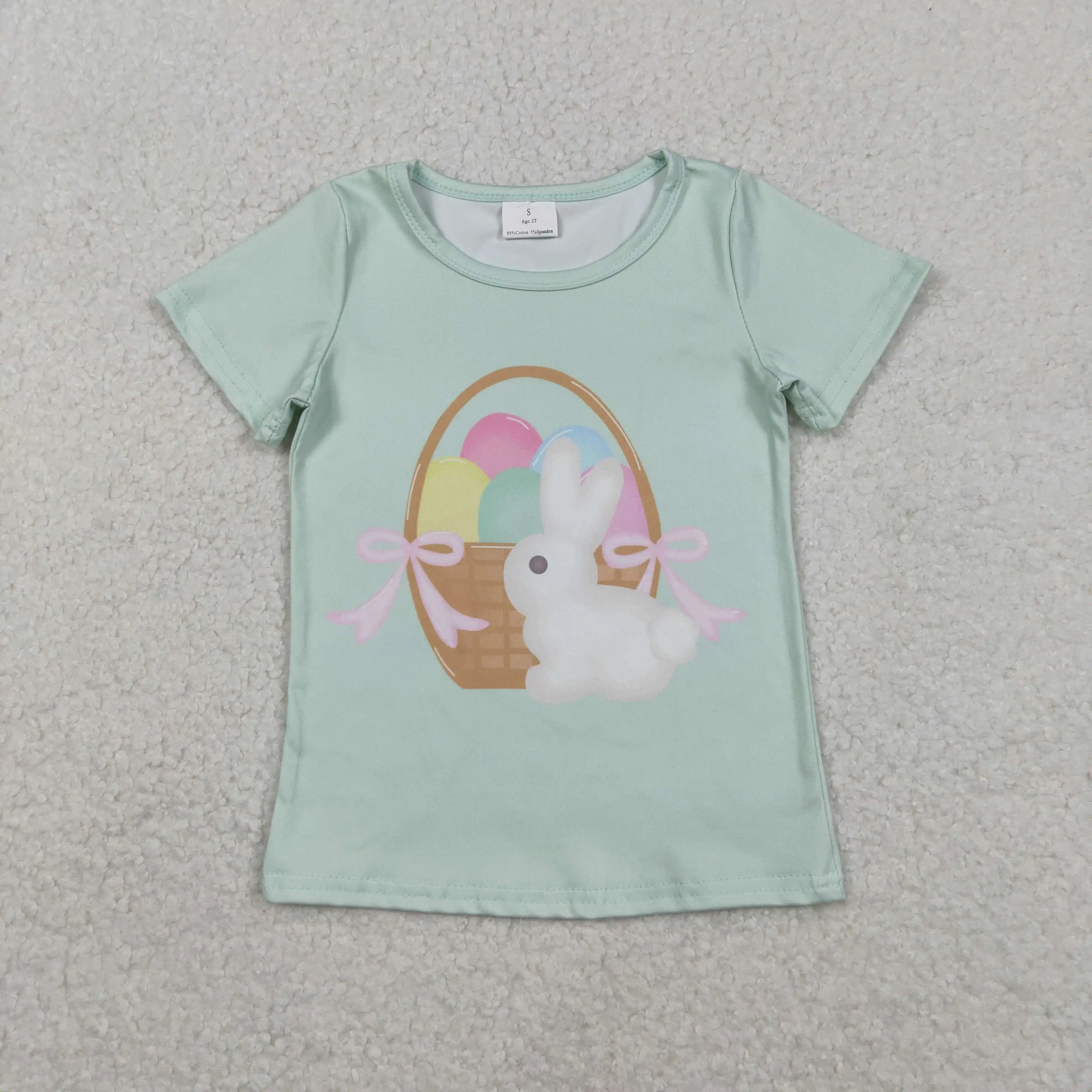 

z1121-02 GT1396 Wholesale Summer kids clothes girl easter bow eggs short sleeve top Boutique Children clothing