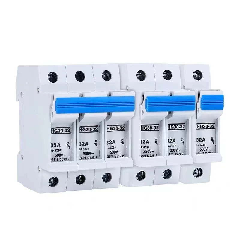 HG30-32 HG30-63A AC380 32A 63A 1P/2P/3P/4P 10.3x38mm 14x51mm Cylindrical Fuse Holder Fuse Base DIN-Rail Mounting