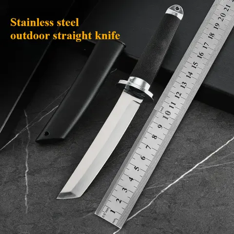 Camping outdoor straight knife, outdoor tactical survival knife,  Self-defense，Sanmei style, portable fixed blade knife