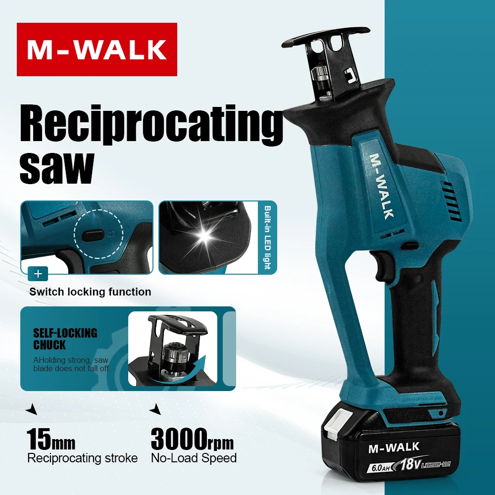 

M-WALK Электрическая сабельная пила для резки дерева и металла, электрическая бензопила, сабельная пила, аккумуляторный резак, электроинструменты для Makita, аккумуляторный штифт 18 В
