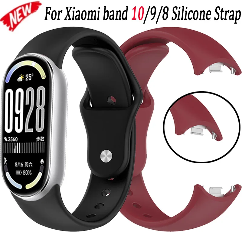 الرياضة سيليكون حزام ل Xiaomi الفرقة 10/9/8 لينة مريحة مشبك معدني سوار معصمه ل Miband 8/9/10 استبدال حزام