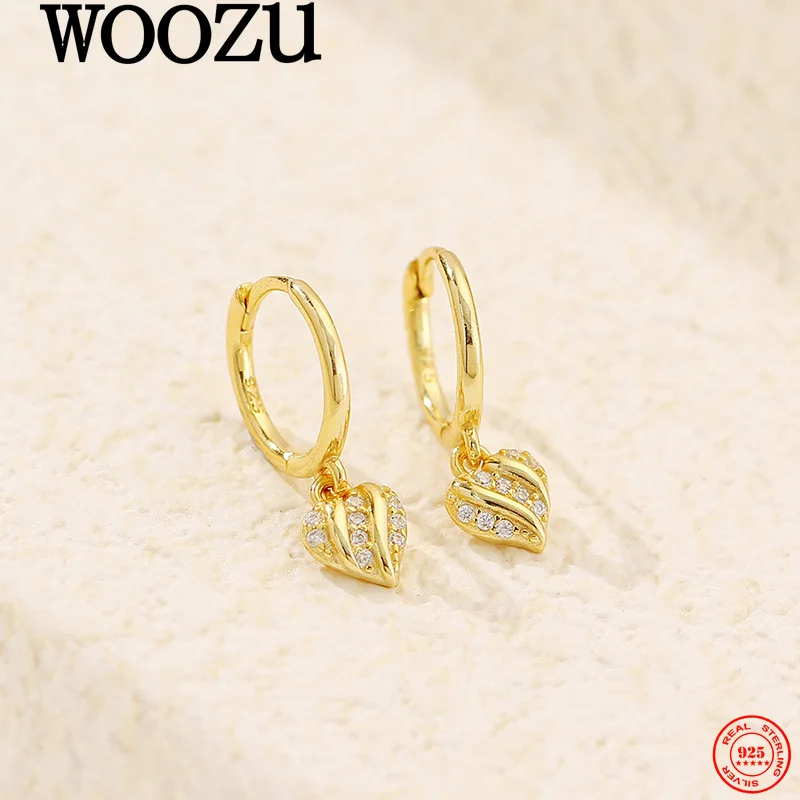 

WOOZU 925 Sterling Silver Temperament Love Zircons Pendant Earrings for Women Luxury Wedding Banquet Delicate Charm Jewelry Gift