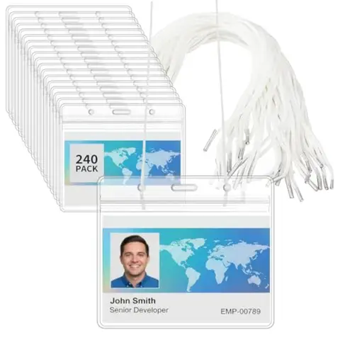 PCS Neck Lanyard Badge Holders - Clear Waterproof with Labels for Meetings Seminars and Events