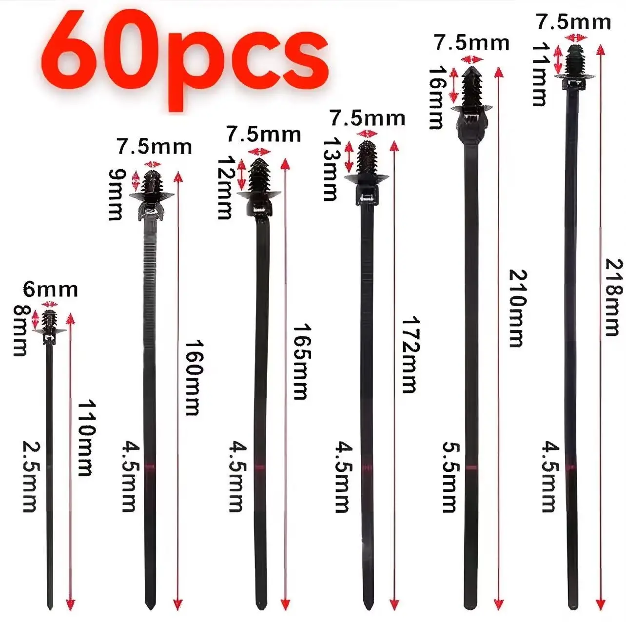 

160/110/45/10PCS Car Wiring Harness Fasteners Nylon Cable Ties Car Wire Clips for Automotive Corrugated Tube Electrical Wiring