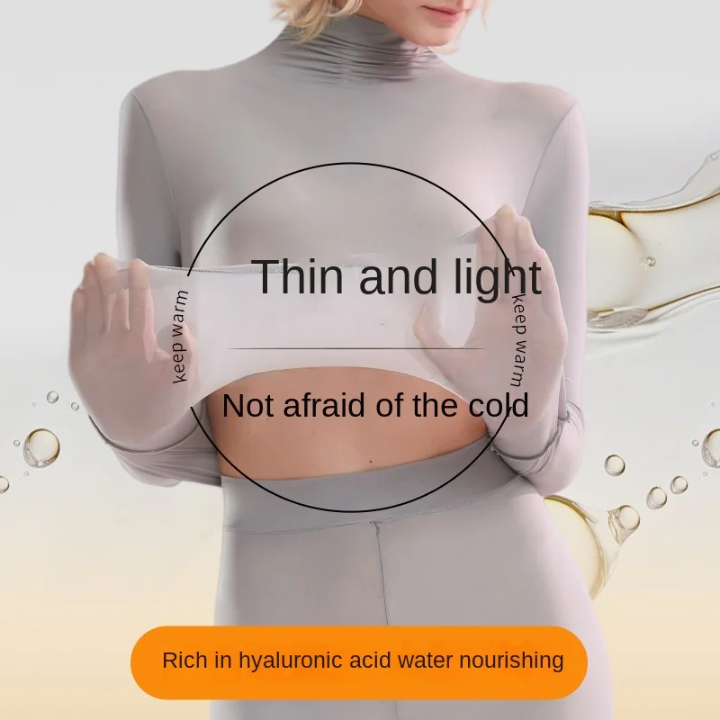 1 مجموعة مكدسة طوق عالية الياقة الجمال الجلد دعوى عالية مرونة طويلة الأكمام سلس الملابس الداخلية الحرارية المرأة طبقة القاعدة مجموعات #5