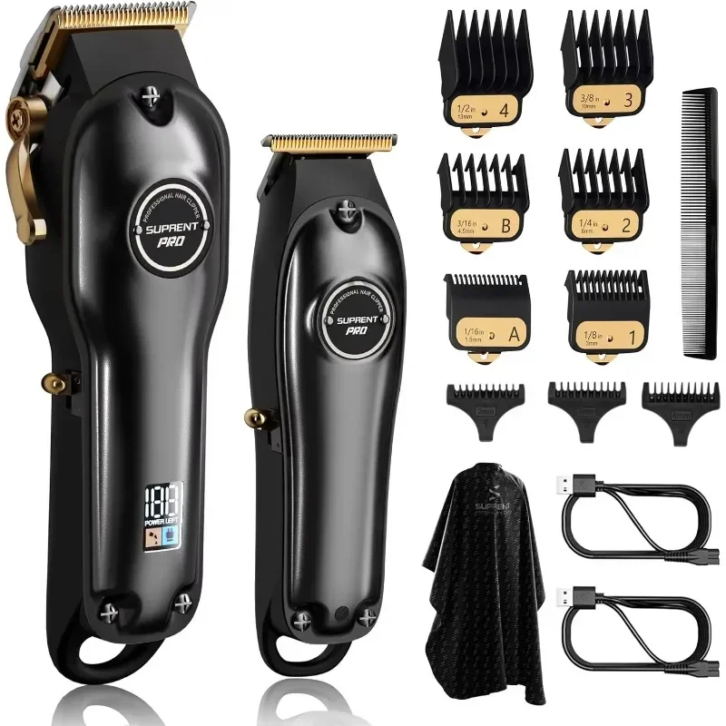 SUPRENT PRO Professional Hair Clippers for Men- Hair Cutting Kit - Cordless Barber Clipper Set with LED Display(Black)