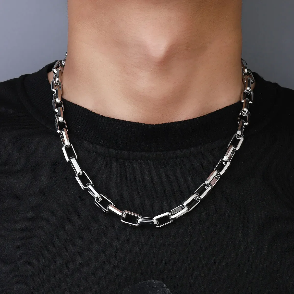 Industriële Stijl 316l Roestvrij Staal 9Mm Paperclip Link Kettingen Voor Mannen Hiphop Cuba Ovale