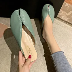 Round Toe Fish Soft Outside Slides Women's Slippers and Ladies Sandals Shoes Green Flat Mules Indoor Shoe Top Designs New Style