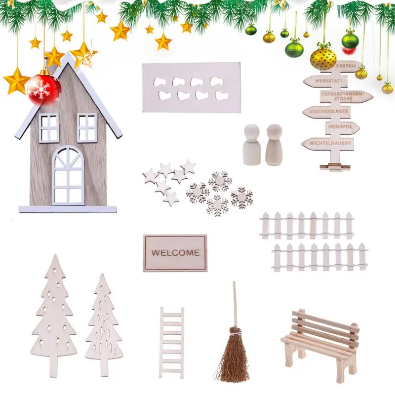 

Miniature Doll House Christmas Decorations Small Scene Figurines Wooden Toyhouse Christmas Decoration Miniature Scene Model