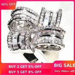 Big Flower Diamond Ring White Gold Filled Jewelry Engagement Wedding band Rings for Women Bridal Luxury Party accessory