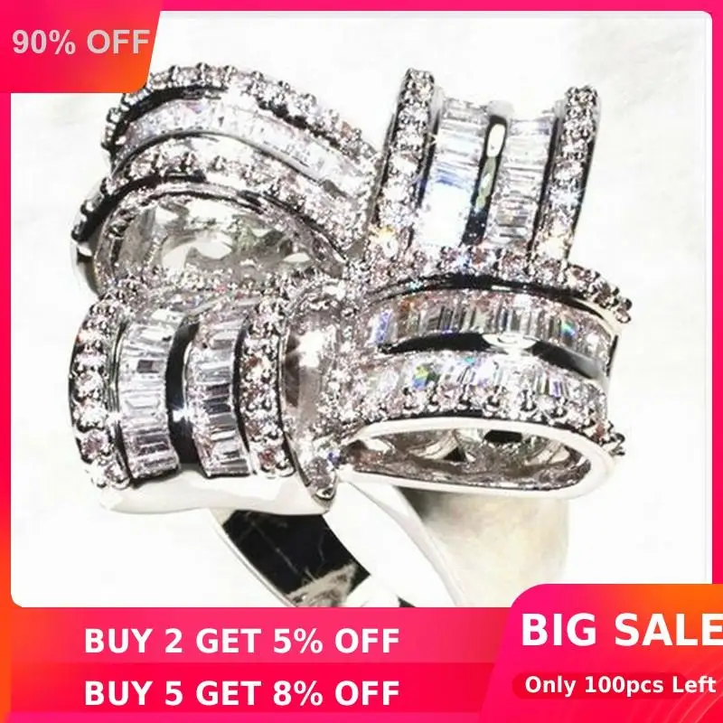 Big Flower Diamond Ring White Gold Filled Jewelry Engagement Wedding band Rings for Women Bridal Luxury Party accessory