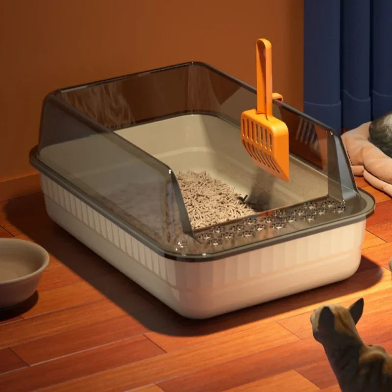 Semi-enclosed Cat Litter Box Large Capacity Cat Bedpans Anti-Spill & Sand-Leakage Pet Toilet Plastic Cat Sandbox Sanitary Tray